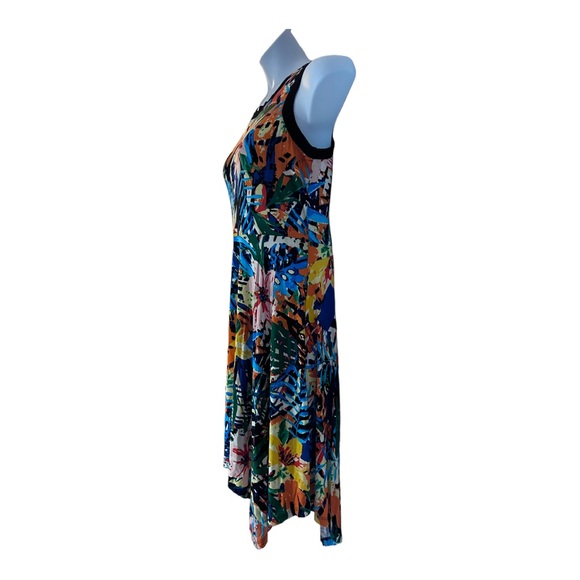 Midnight Velvet T-Shirt Knit Colorful Tropical Floral Lettuce Hem Tank Dress - Picture 5 of 12